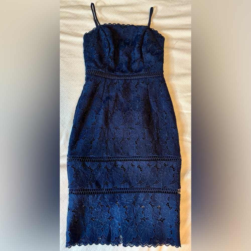 Adelyn Rae Blue Lace Sheath Cocktail Dress